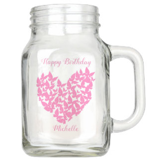 Pote De Vidro Mason personalize o frasco do birthdaymason do rosa do