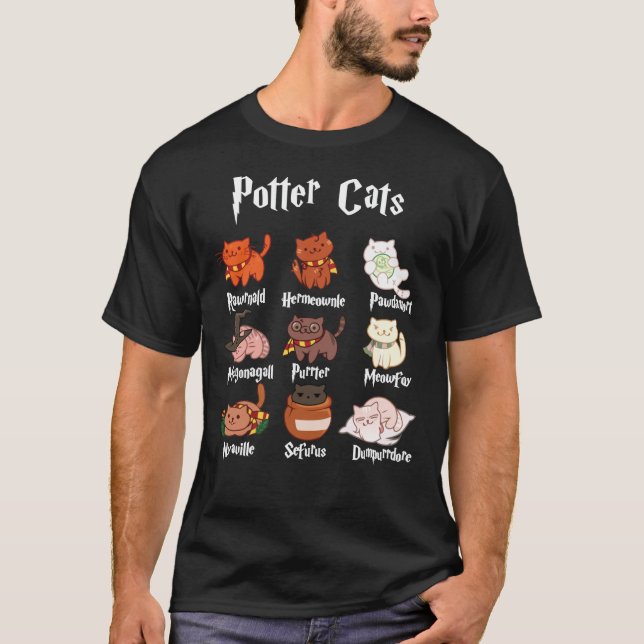 Potter Cats Harry Pawter Clássico T-Shirt (Frente)