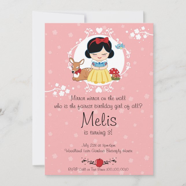 Pouca princesa convite de aniversário da floresta (Frente)