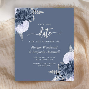 Poupança Dusty Blue Floral Prata Save the Date