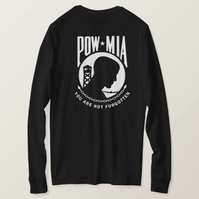 POW MIA Mens Camiseta Preta (Verso do Design)