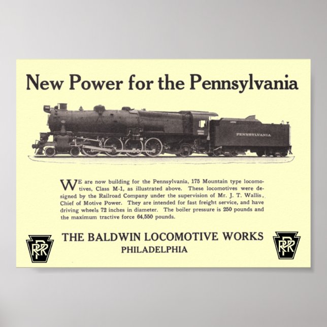 Power For The Pennsylvania Railroad 1926 Poster (Frente)
