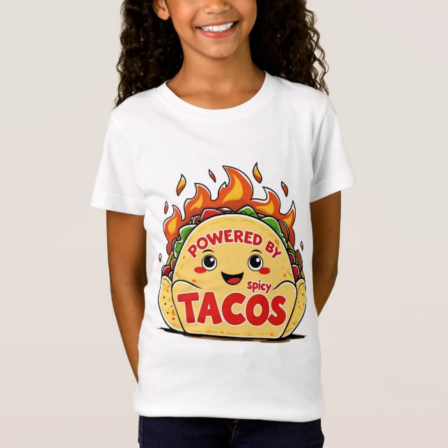 Powered by Spicy Tacos T-Shirt – Funny Foodie Grap (Frente)