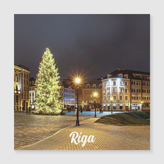 Praça Dome com árvore de Natal em Riga Magnet (Frente)