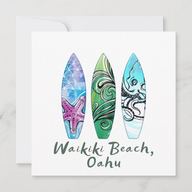 Praça dos Surfboards Waikiki Beach Oahu Watercolor (Frente)