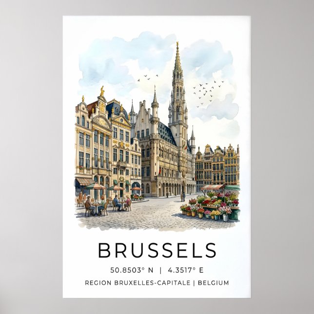Praça Grande Bruxelas Impressão Decoração de Viage (Frente)