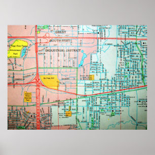 Pradaria grande, poster do mapa do vintage de TX