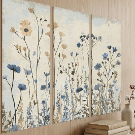 Prado Botânico de Flores Silvestres Azuis e Dourad
