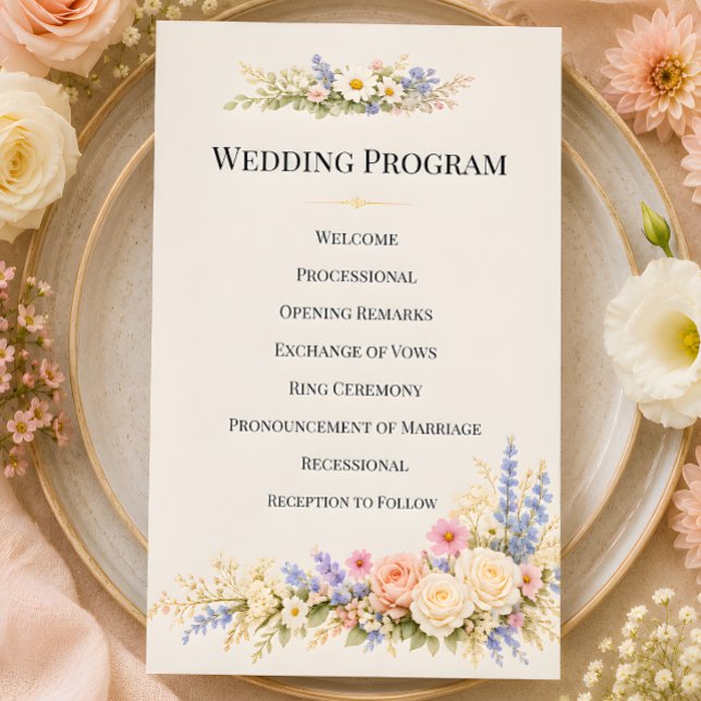 Prado de Flores Silvestres de Luxo Com Florais Rom (Part of the luxury wildflower meadow wedding theme collectiion, program card)
