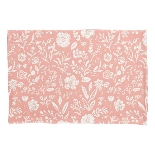 Prado Floral Branco sobre Rosa Coral (Frente)