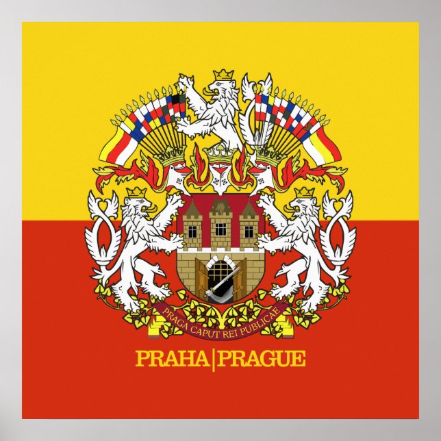 Praha (Praga) Flag & COA Poster (Frente)
