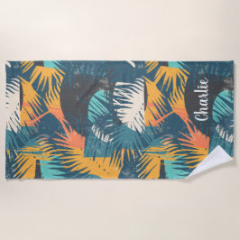 Praia Abstrato Palm Leaf Nome personalizado toalha de pr