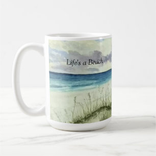 praia aquarela, a vida é uma praia, caneca de café