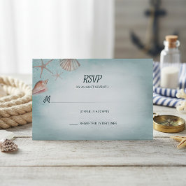 Praia Blue Seashells Watercolor Casamento RSVP