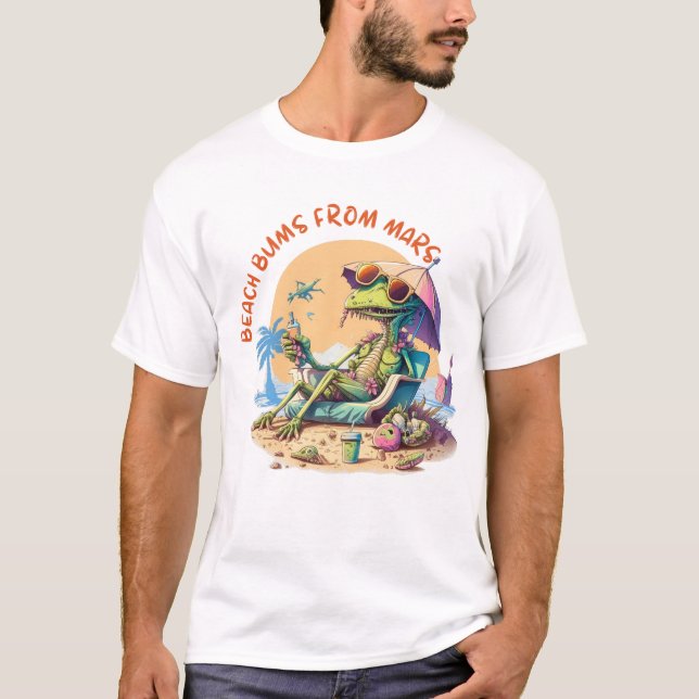 Praia Bums de Marte. T-shirt de alienígena (Frente)