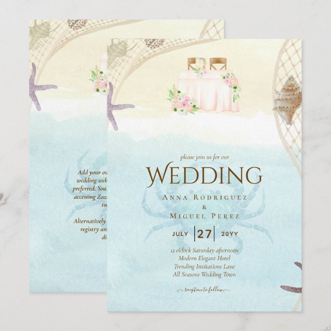 Praia Casamento Costeiro Convite Para A Vida Do Oc (Frente/Verso)