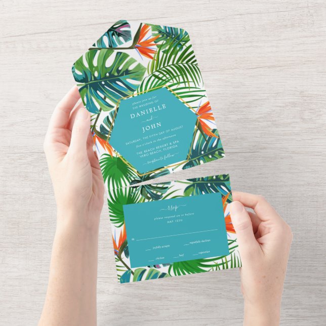 Praia Casamento Tropical Leaf RSVP (Tearaway)