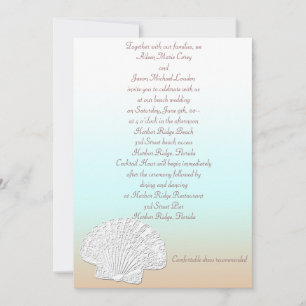 Praia com Convite de Casamento de Shell