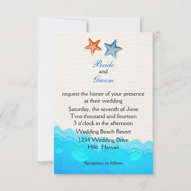 Praia Com Convite Para Casamento De Starfish (Frente)