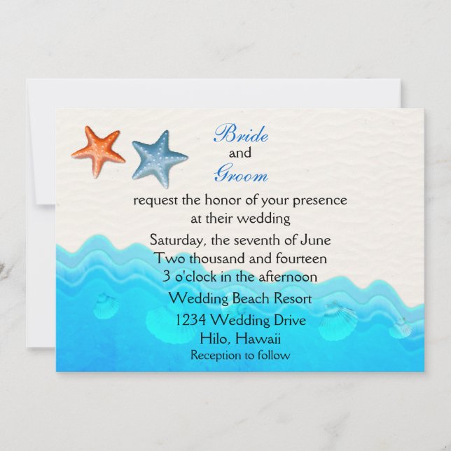 Praia Com Convite Para Casamento De Starfish (Frente)