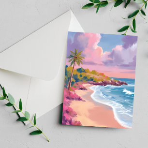 Praia Corada Cartão de Pintura do Oceano Rosa