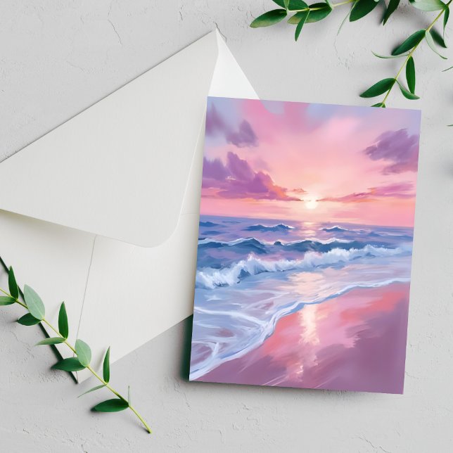 Praia de Algodão Doce Rosa Ondas do Oceano Cartão  (Criador carregado)