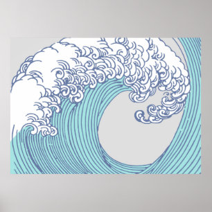 Praia do azul do impressão do oceano da arte da