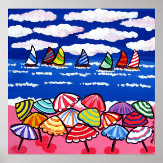 Praia Guarda-chuvas Barcos à vela Diversão Poster