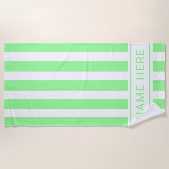 Praia Mint com Toalha de Stripe Branca com Seu Nome (Frente)