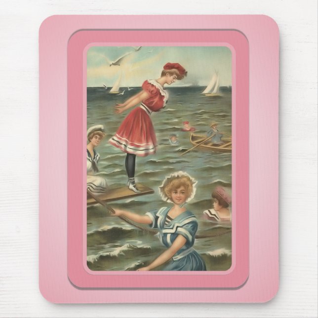 Praia Mousepad dos Bathers de Sun do vintage (Frente)