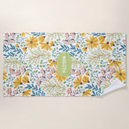 Praia Nome personalizado Flor Illustração toalha de prai