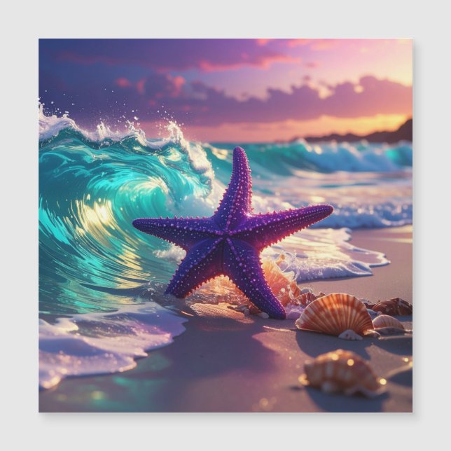 Praia oceânica com estrelas-do-mar violetas (Frente)