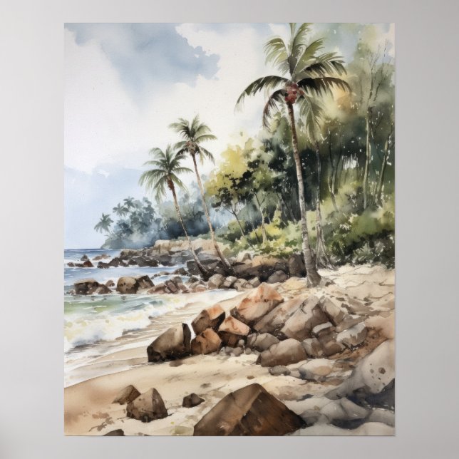 Praia Palm Trees Art Impressão Poster (Frente)