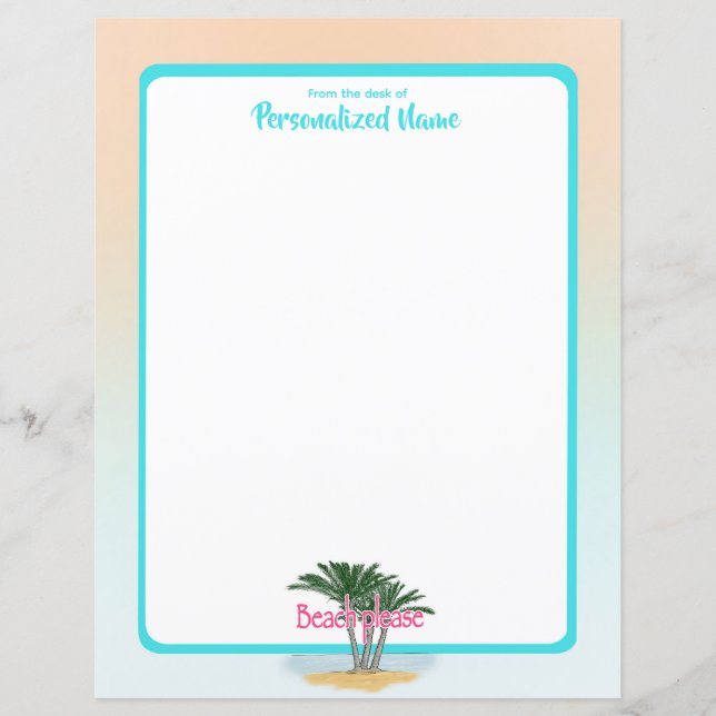 Praia Por Favor, Folha De Papel Sem Linha Bordada (Frente)