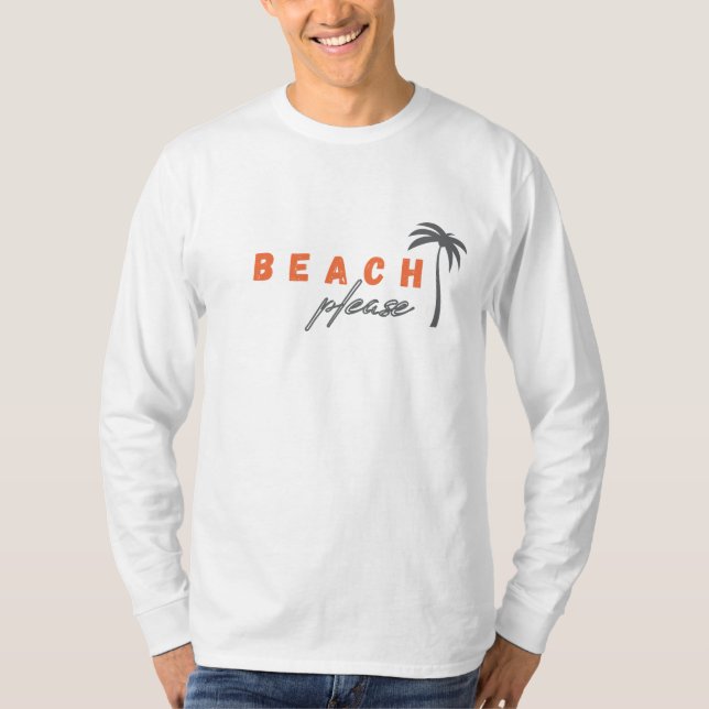praia, por favor. palmeira. T-Shirt Longa (Frente)