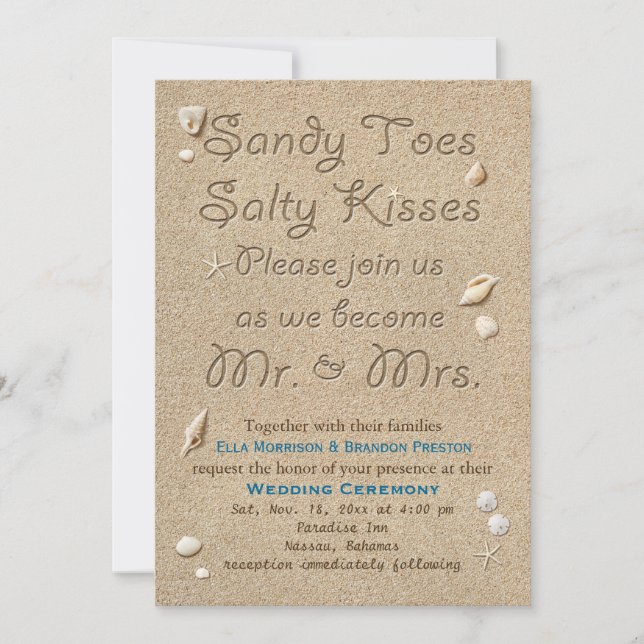 Praia Sandy Toes Salty Kisses Convite para Casamen (Frente)