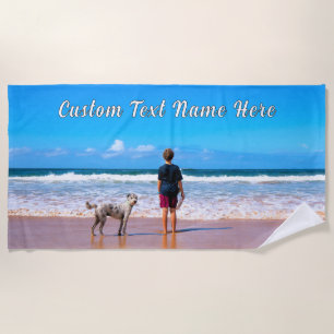 Praia Sua Toalha Photo Beach com Nome de Texto Personali