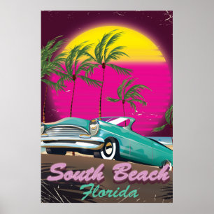 Praia Sul da Flórida impressão de viagem vintage