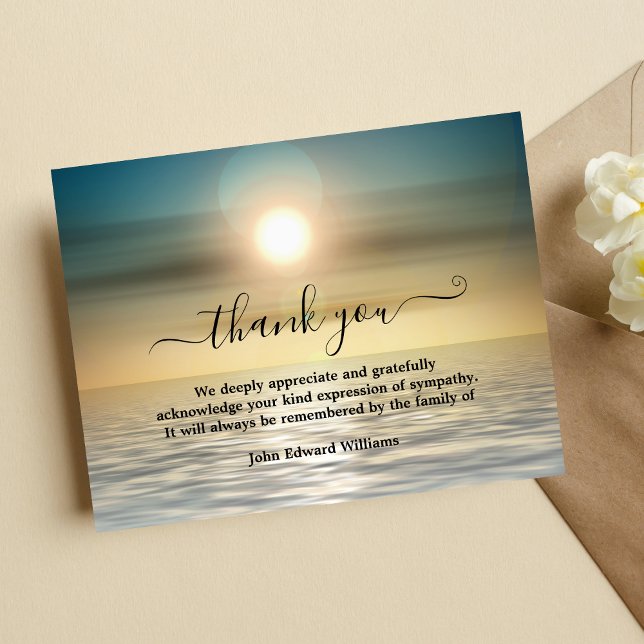 Praia Sunset Funeral Encantamento Obrigado Cartões (Beach Sympathy Thank You Card)