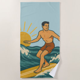 Praia Toalha de Grafismo de Surf Costeiro Azul Retro da 