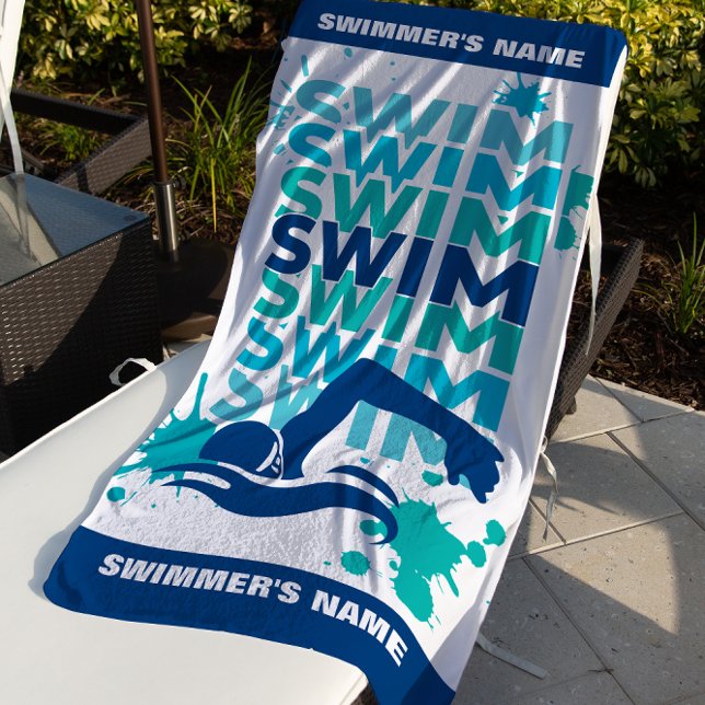 Praia Toalha de Natação Personalizada para Equipe de Nat (Custom Swim Team Towel Swim Athlete's Beach Towel)