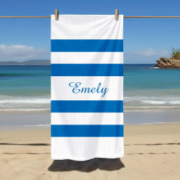 Praia Toalha de Piscina Listrada Azul Francês Nome Moder
