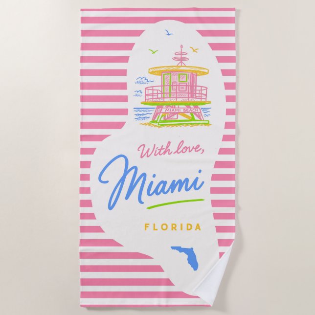 Praia Toalha de salva-vidas de Miami com amor (Frente)