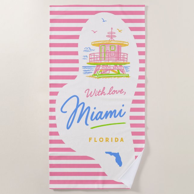 Praia Toalha de salva-vidas de Miami com amor (Frente)