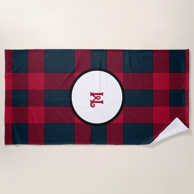 Praia Toalha de xadrez de búfalo monograma (Frente)