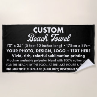 Praia Toalha preta grande personalizada de 5' 10"
