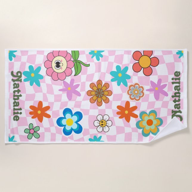 Praia Toalha Retro Beach Personalizada | Presente de Nom (Frente)