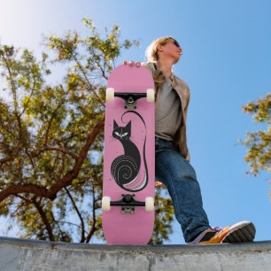 PRANCHA DE SKATE ROSA GATO PRETO