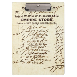 Prancheta 1908 da factura da loja de Millburn da