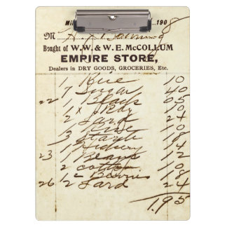 Prancheta 1908 da factura da loja de Millburn da